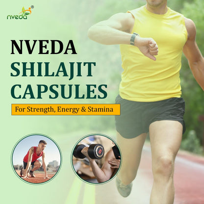 Nveda Shilajit Capsules, Ayurvedic Shilajit for Stamina & Strength, Shilajit original helps in boosting performance, energy & immunity 60 Capsules