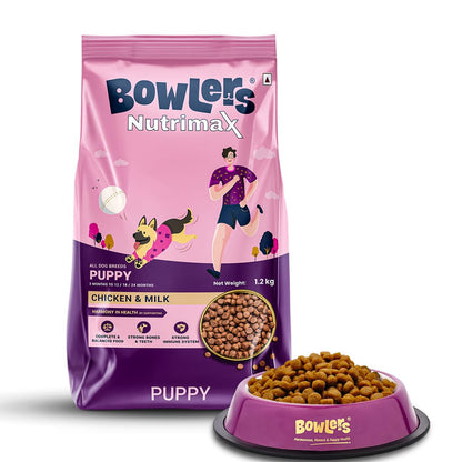 Bowlers Nutrimax Puppy Dry Dog Food | Chicken & Milk |1.2 kg | Smooth Digestion & Shiny Coat | Promote Healthy Growth | Strong Bones & Muscle Development