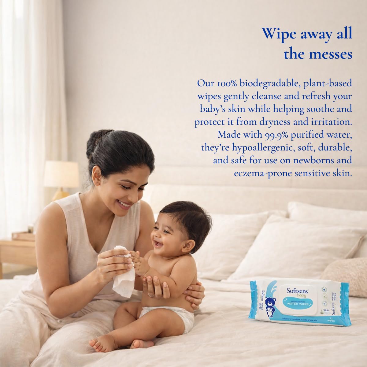 Softsens Baby 99.9% Pure Water Wipes | Pure Aloe Vera Extract Wipes For Babies (Pack of 1)