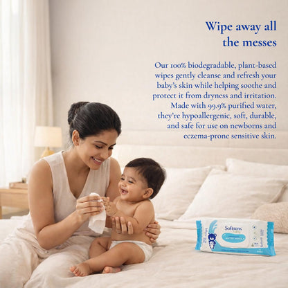 Softsens Baby 99.9% Pure Water Wipes | Pure Aloe Vera Extract Wipes For Babies (Pack of 1)