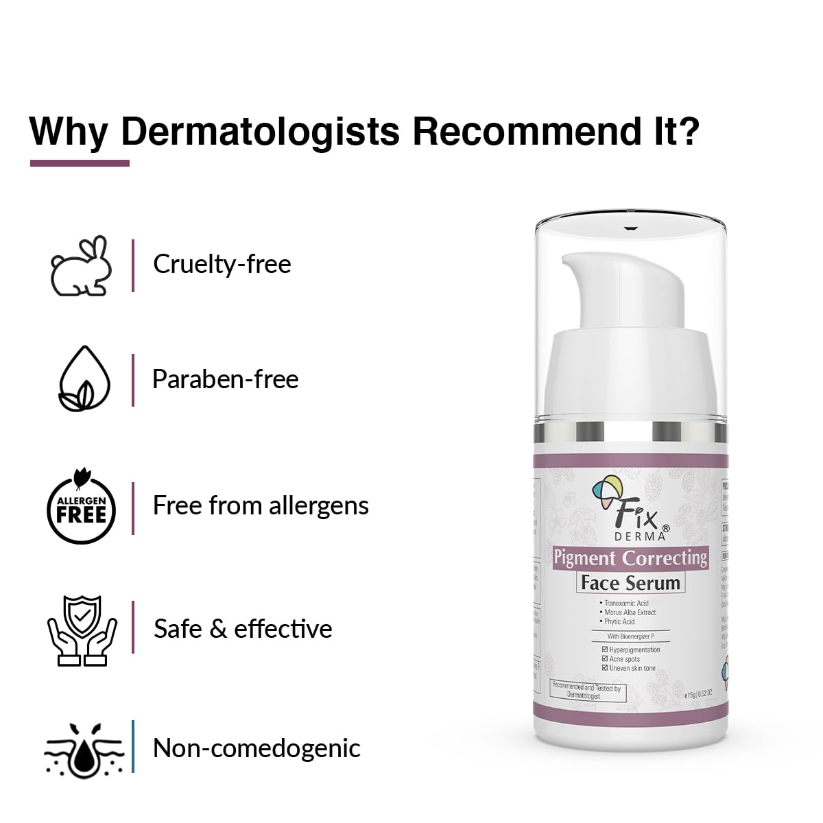 Fixderma Tranexamic Acid Pigment Correcting Serum | Face Serum for Melasma, Hyperpigmentation & Acne Spots | Acne Face Serum for Men & Women - 15g