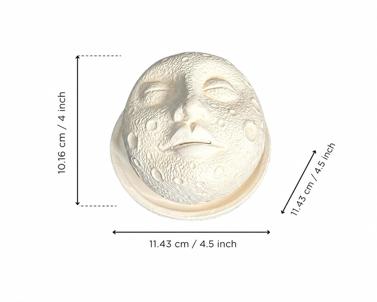 eCraftIndia White Ceramic Moon Face Decorative Incense Holder Showpiece for Home Decor Living Room Bedroom Office Desk Gift