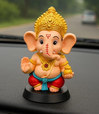 NIKUARA Lord Ganesha God Idol for Car Dashboard, 10cm Height, Red-Orange