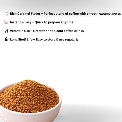 D'aromas Freeze Dried Caramel Coffee 100g | Premium Instant Flavoured Coffee Powder | Rich Aroma Smooth Caramel Taste | Perfect for Hot & Cold Coffee, Latte & Cappuccino