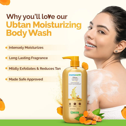 Mamaearth Ubtan Moisturizing Body Wash with Turmeric & Comforting Sandalwood Scent for Tan Removal 500ml | Intensely Moisturizes | Long Lasting Fragrance | Mild Exfoliation | All Skin Types | Soft & Smooth Skin