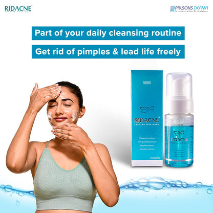 RIDACNE FOAMING FACE WASH -For Mild & Moderate Acne|80% Sebum Regulation|Refreshed Skin|Daily Use|Mild & Gentle Face Wash | Dermatologist Recommended | 100 ML