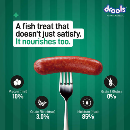 Drools Adult & Puppy Sausage for Dog, 450g | Real Fish Flavour | High Protein | Treat & Food Topper | Grain Free | Best for Training & Bonding | No Preservatives
