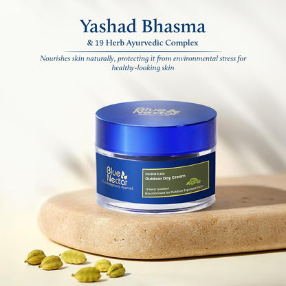 Blue Nectar Eladi Outdoor Sun Cream for Women with SPF 30 Sunscreen | Hydrating Suncream with Yashad Bhasm for Protection & Nourishment | Day Cream for Glowing Skin (19 Herbs, 50g)