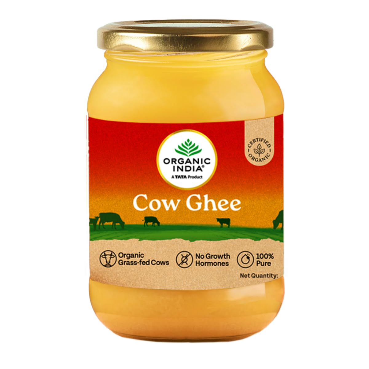Organic India Pure Cow Ghee, 500ml, Lab Tested on 600+ Parameters, Certified Organic, Glass Bottle, Sourced from Organically Fed Cows, Authentic Taste, Rich in Healthy Fat
