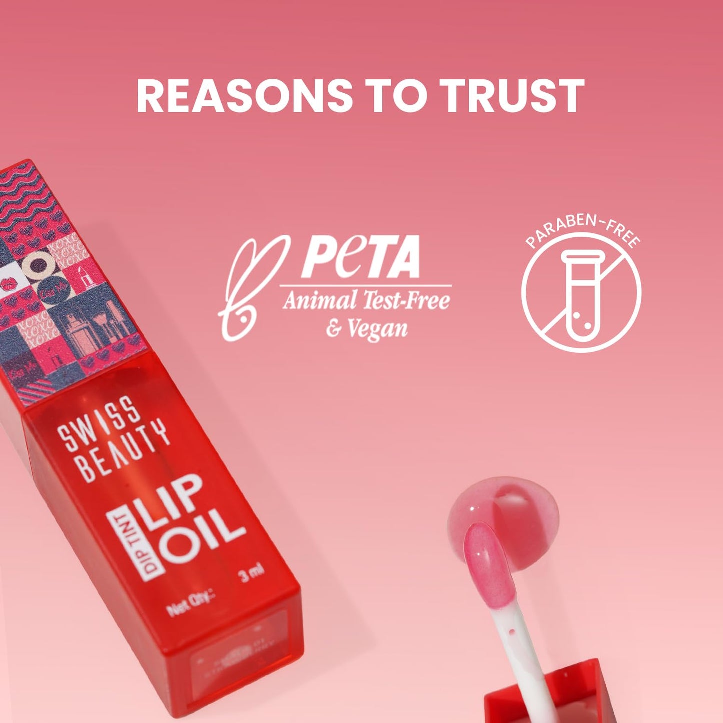 Swiss Beauty Dip Tint Lip Oil | Colour-Changing Lip Oil | Glossy Finish | Long-Lasting Moisturisation | Enriched with Vitamin E | Shade-01 Strawberry, 3ml