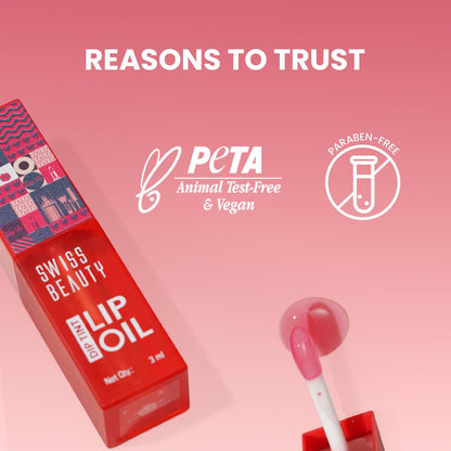 Swiss Beauty Dip Tint Lip Oil | Colour-Changing Lip Oil | Glossy Finish | Long-Lasting Moisturisation | Enriched with Vitamin E | Shade-01 Strawberry, 3ml