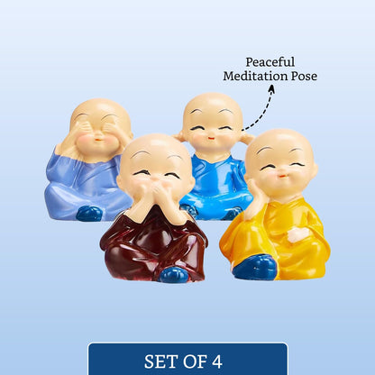 Little Cute Meditating Baby Monk for Decoration (Pack of 4, Multi-Coloured)