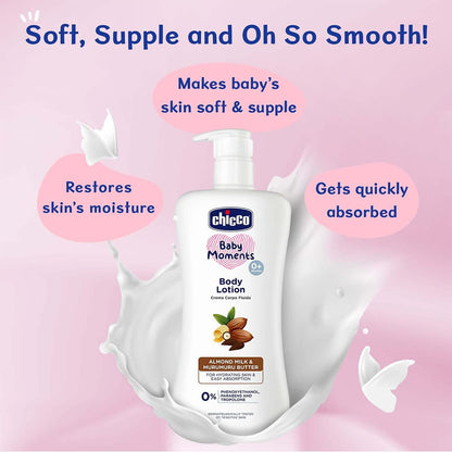Chicco Baby Moments Body Lotion for Babies, 650ml | Almond Milk & Murumuru Butter | Quick Absorb Formula with Natural Ingredients for Ultra Soft Skin | Dermatologically Tested | Parabens & Phenoxyethanol Free