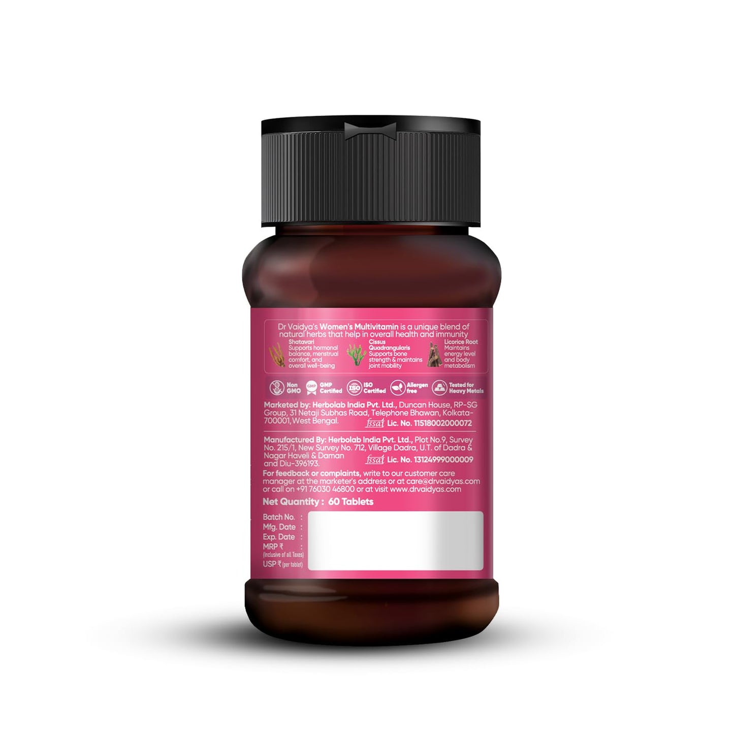 Dr. Vaidya’s Multivitamin for Women | Natural Multivitamin Enriched with Ayurvedic Herbs like Shatavari | Goodness of Calcium and Vitamin D3 tablets, Magnesium supplement, Vitamin B12 supplements & Herbal Extracts | (60 tablets) Pack of 1