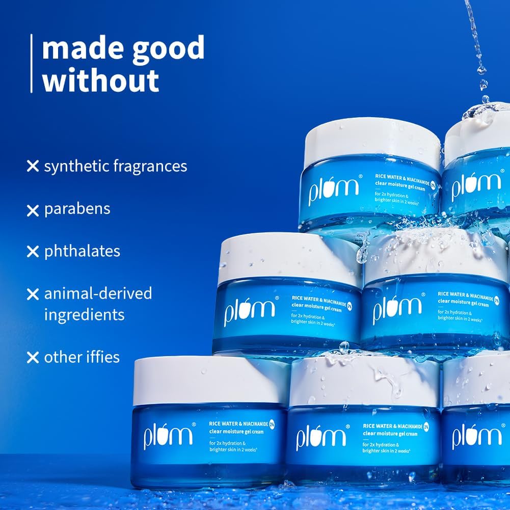 Plum 2% Niacinamide & Rice Water Superlight Gel Cream Moisturizer for Face | Oil-Free Hydration | Brightens, Fades Blemishes | Dermat-Tested | All Skin Types | Women & Men | 100% Vegan | 50 g