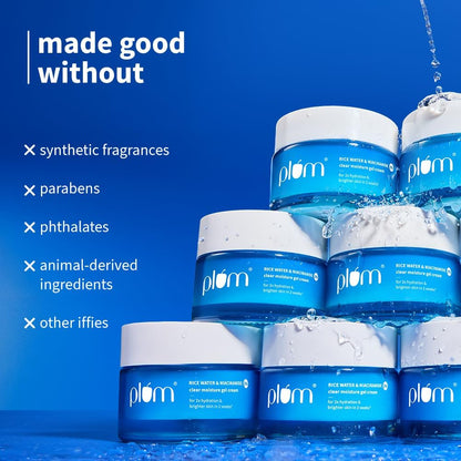 Plum 2% Niacinamide & Rice Water Superlight Gel Cream Moisturizer for Face | Oil-Free Hydration | Brightens, Fades Blemishes | Dermat-Tested | All Skin Types | Women & Men | 100% Vegan | 50 g