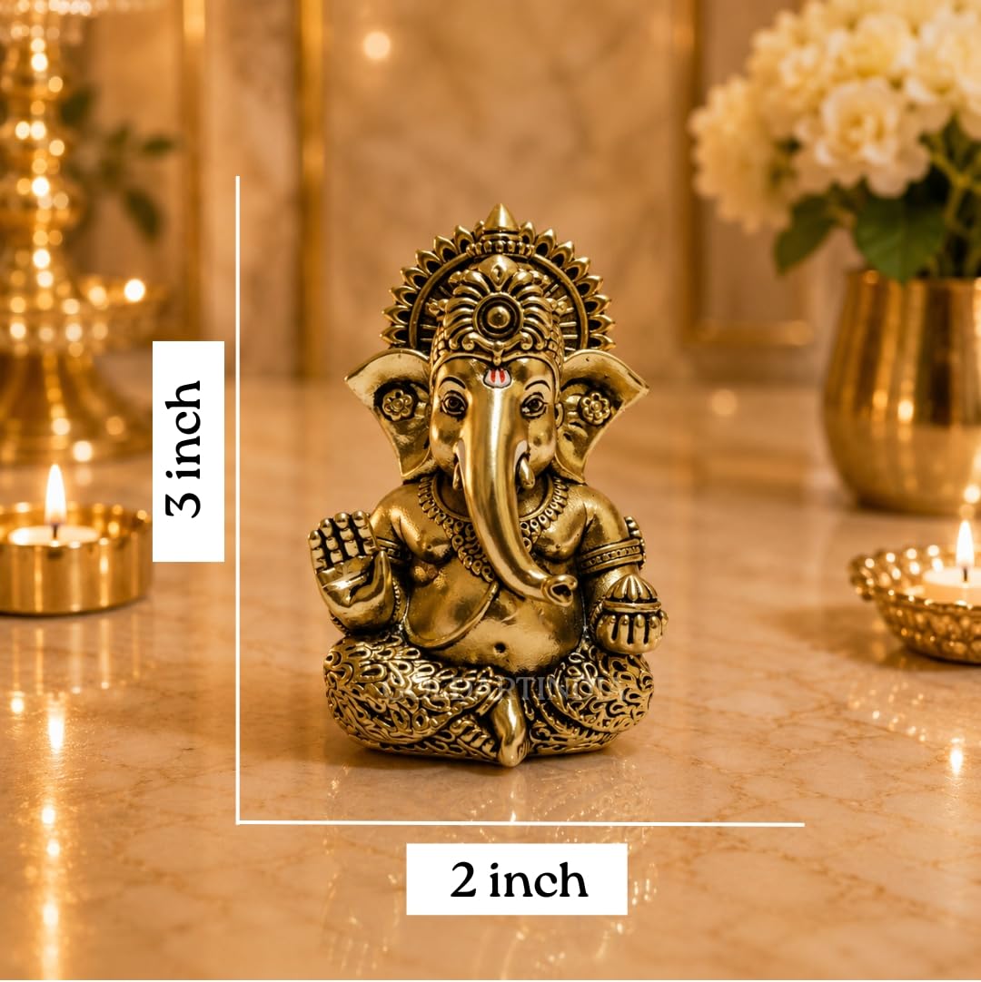 Gold Art India Lord Ganesha Idol with Premium Velvet Gift Box | Decorative Ganpati Murti for Home Temple, Office Desk, Car Dashboard & Spiritual Gifting