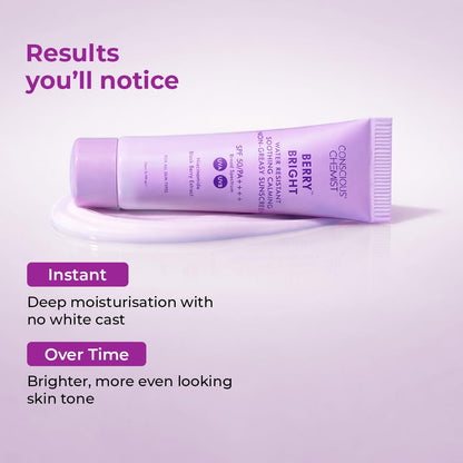 Purple skincare product tube with text on a light purple background