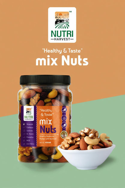 NUTRI HARVEST Premium Mixed Nuts and Dried Fruits 250g,| Almonds, Cashews, Walnuts, Pistachios, Figs, Raisins, Cran berry| Fit for fasting| Resealable jar for freshness