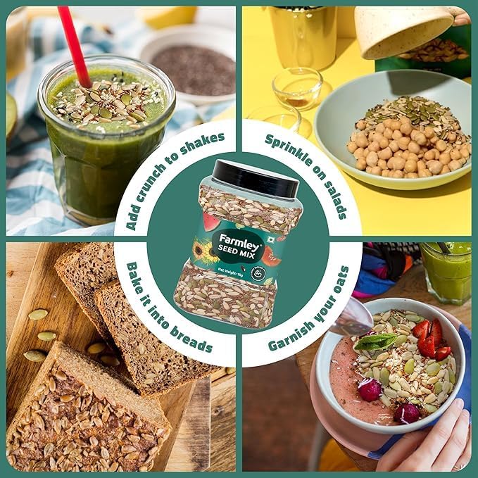 Farmley Seeds Mix, Edible Seed I Healthy Diet Snacks | 100% Natural, dietary fiber,omega-3s I Chia, Pumpkin,Flax, Watermelon and Sunflower Seeds (1000g)