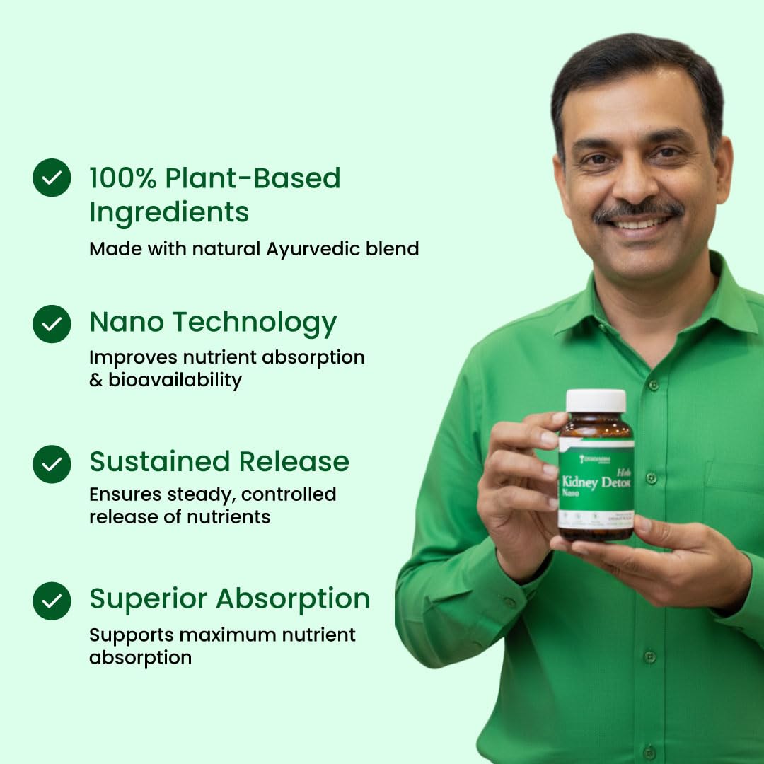 ZEROHARM Holo Kidney Detox | Herbal Creatinine & Kidney Support with Varuna, Punarnava,Pathachata | Kidney Detox & Cleanse for Men & Women | Nano Formulated Ayurvedic Health Supplement - 60 Tablets