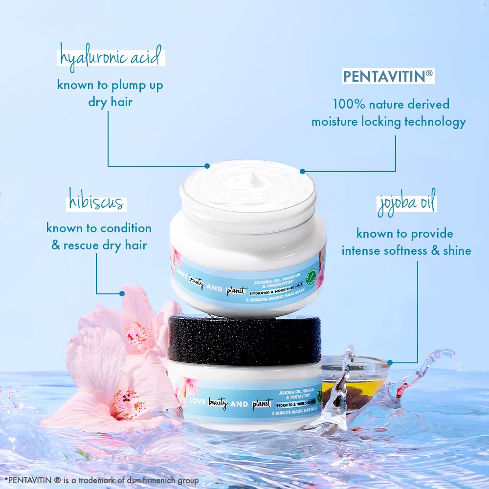 Two jars of hair care product with ingredients listed on a blue background