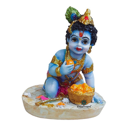 Baby Krishna Idol for Home Temple & Pooja Room | Laddu Gopal Murti, Bal Gopal Makhan Chor Statue, Marble Dust Krishna Showpiece for Mandir Decor, Janmashtami Gift, Car Dashboard Decoration (4 Inch)
