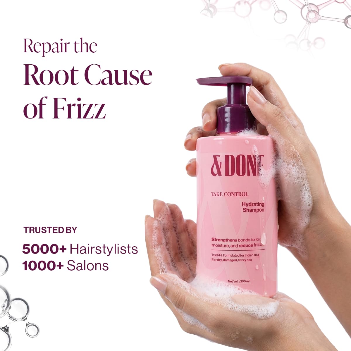 Hydrating Shampoo, Dry Hair, Frizzy Hair, Bond Repair, Moisturizing, Nourishing, Strengthening, Frizz Control, Hair Repair, Chemically Treated Hair, SLS Free, Paraben Free, Salon Care, Hair Care, 300ml