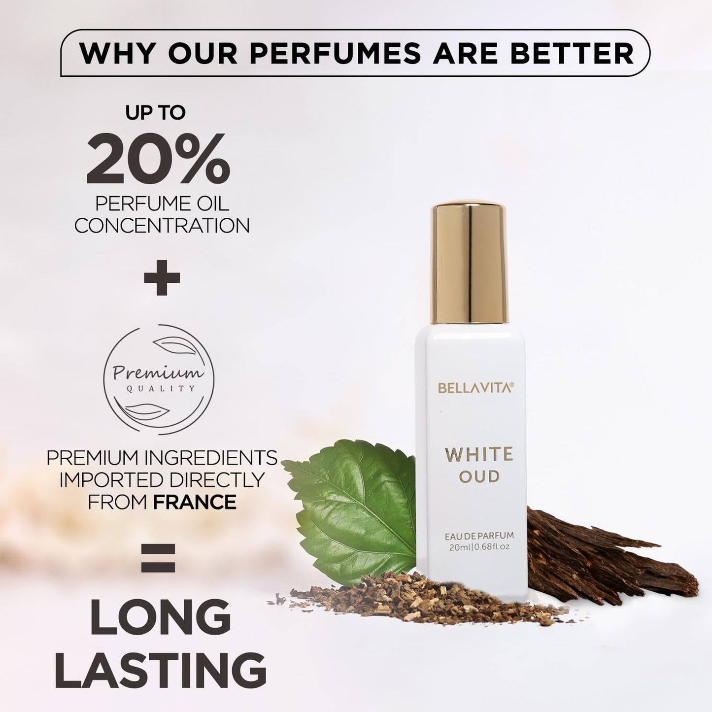 Bella Vita Luxury White Oud | Long Lasting Unisex EDP 20ml | with Orange, Patchouli, Musk | Oud & Fruity Premium Fragrance Perfume for Unisex | Great for Everyday Use