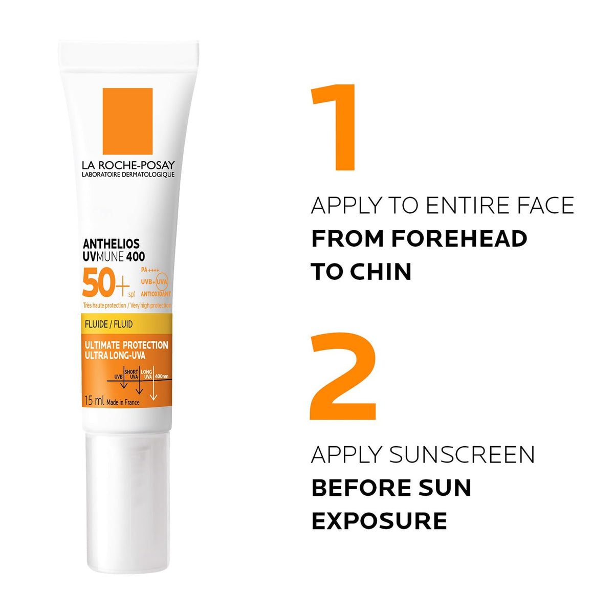 La Roche-Posay sunscreen tube with application instructions on a white background