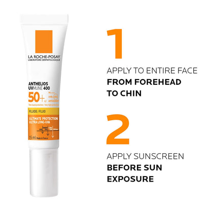 La Roche-Posay sunscreen tube with application instructions on a white background