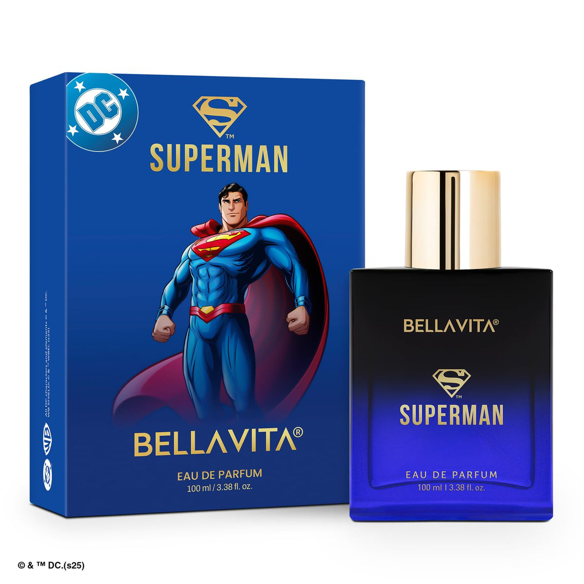 Bellavita Superman Eau de Parfum with packaging featuring Superman character