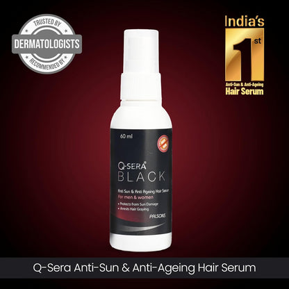 QSera Black Anti Sun And Anti-Ageing Hair Serum | For Men and Women | Repairing Damaged Hair | Protection From Sun Damage | Dermatologist Recommended | 60 ML
