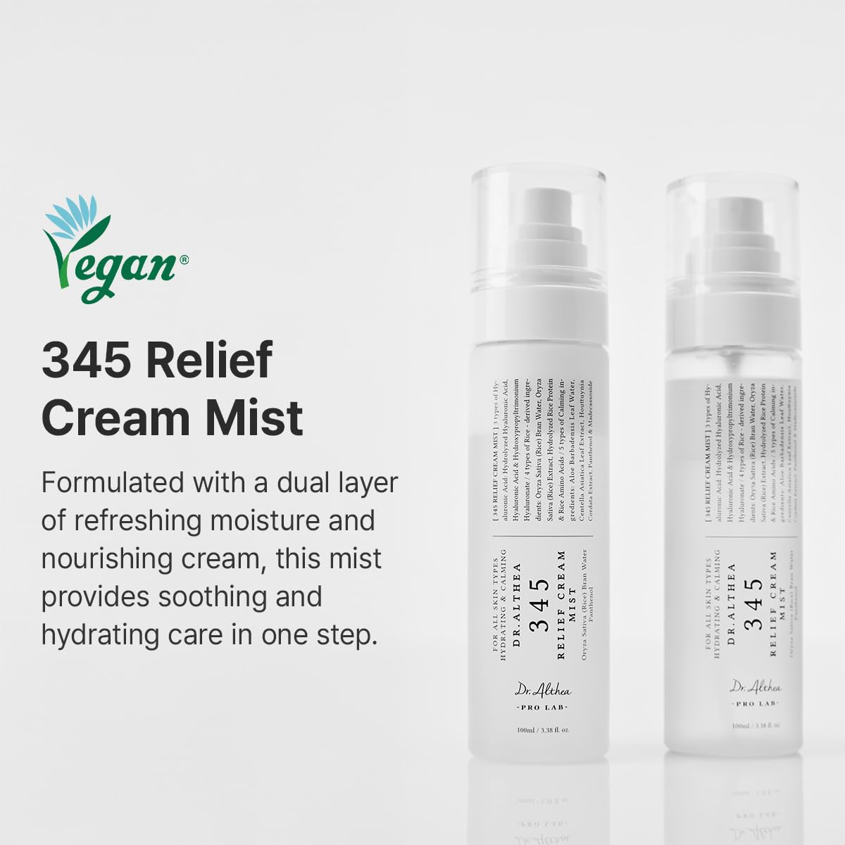 Dr.Althea 345 Relief Cream Mist | Hydrating Facial Mist with Rice Extract | Soothing Care for Sensitive Skin | Vegan Korean Skincare, 100ml