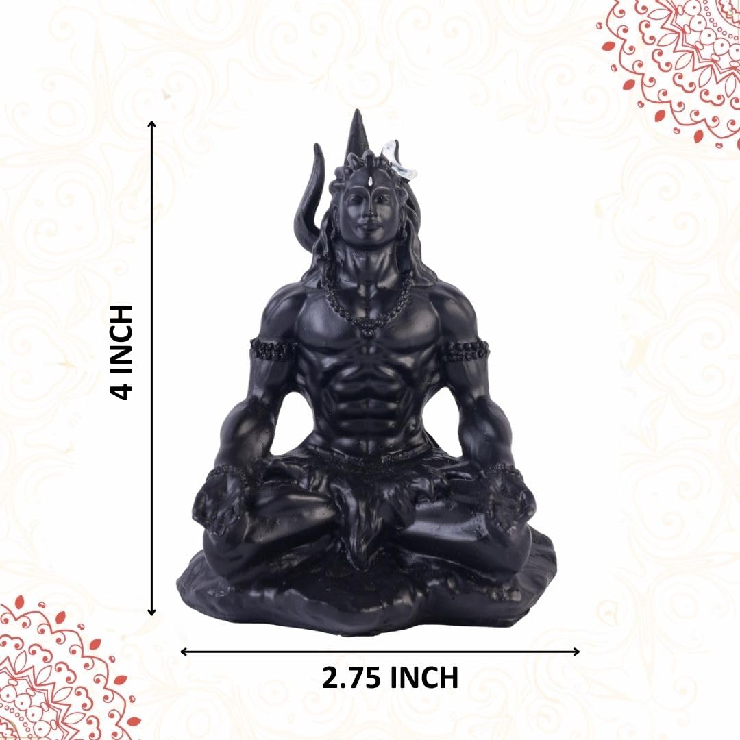 4 Inch Meditating Lord Shiva Idol | Black Finish Mahadev Murti in Dhyan Mudra with Trishul, Snake & Tiger Base for Home Temple, Mandir, Meditation Room, Office Desk & Car Dashboard