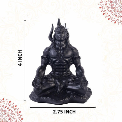 4 Inch Meditating Lord Shiva Idol | Black Finish Mahadev Murti in Dhyan Mudra with Trishul, Snake & Tiger Base for Home Temple, Mandir, Meditation Room, Office Desk & Car Dashboard