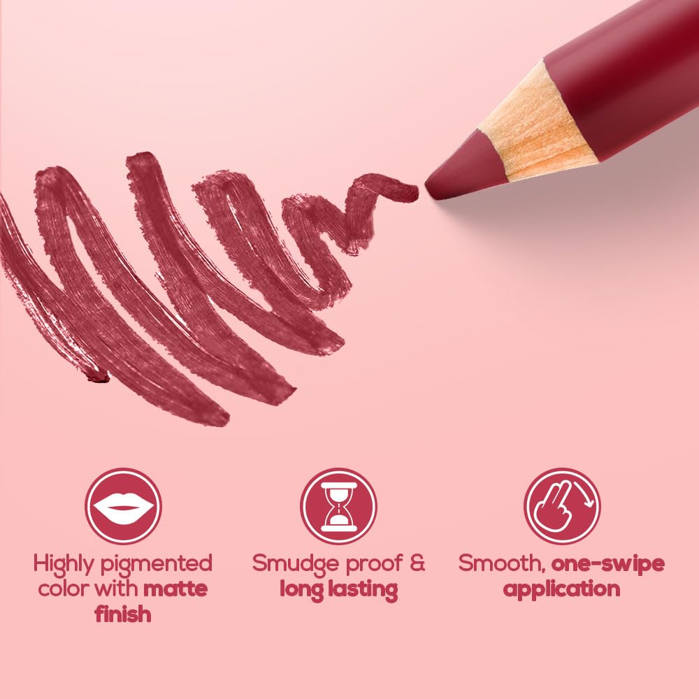 RENEE Define Pencil Lip Liner - Rich Plum, Long Lasting & Smudge Proof, Full Coverage, Intensely Pigmented, Easy Glide Formula, Vitamin E & Castor Oil Infused, 1.2Gm