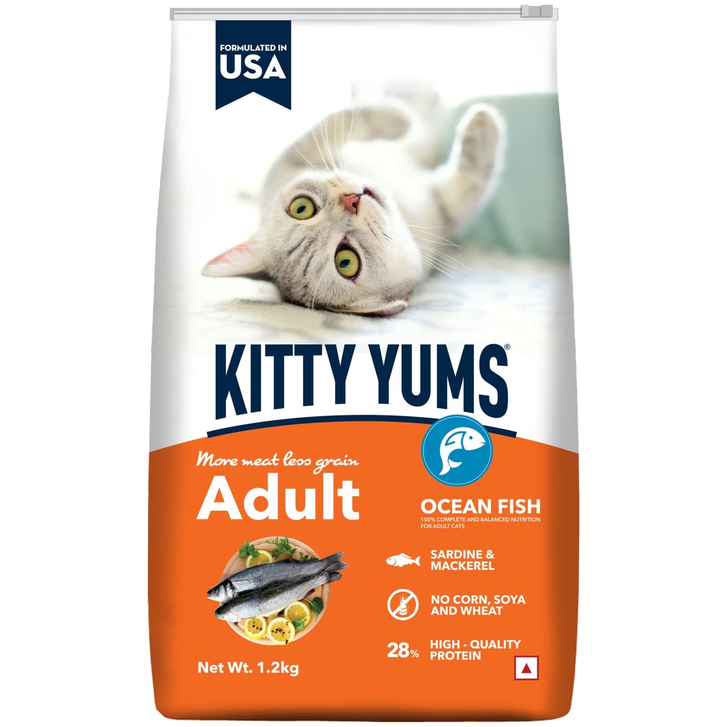 Kitty Yums Adult (+1 Year) Dry Cat Food 1.2kg Pack | Ocean Fish Flavour | Develop Strong Bones | Healthy Skin & Coat | Supports Digestive System | Maintains a Healthy Heart