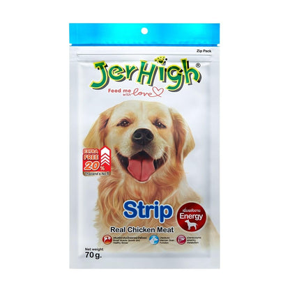 JerHigh DogsNCats Human Grade High Protein Fully Digestible Free from by-Products & Gluten, Strip Chicken Dog Treats Stick for All Life Stages (4X 70g)