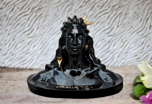 Adiyogi Shiva Murti | Lord Shiva Figurine | Polyresin Mahadev Idol Shankara Pooja & Gift Showpiece Items for Home Decor, Temple Puja Mandir Decoration (Black)