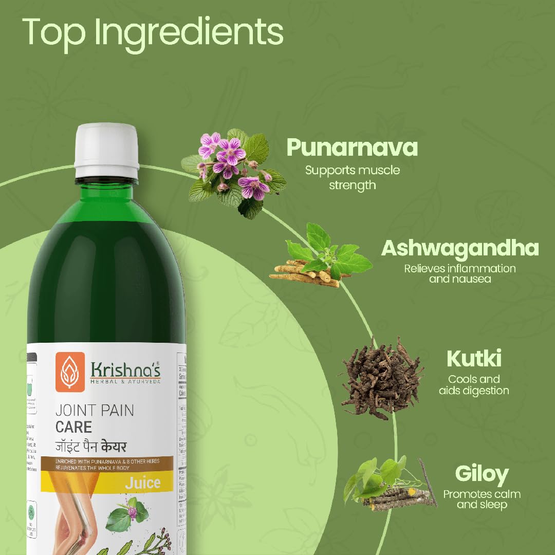 Krishna's Joint Pain Care Juice - 1000 Ml | Natural Pain Reliever |9 Powerful Herbs Like Rasana, Kutaki, Daru Haridra Ashwagandha Strengthens The Muscle