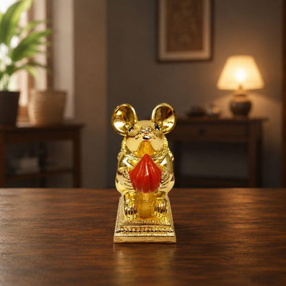 Gold Art India Gold-Plated Mushak (Mooshak) Mouse with Modak | Orange Terracotta Finish | Mouse Idol | Vehicle (Vahana) of Lord Ganesha | 2.5 Inch Height | Home Decor, Mandir Pooja Room, Office Desk