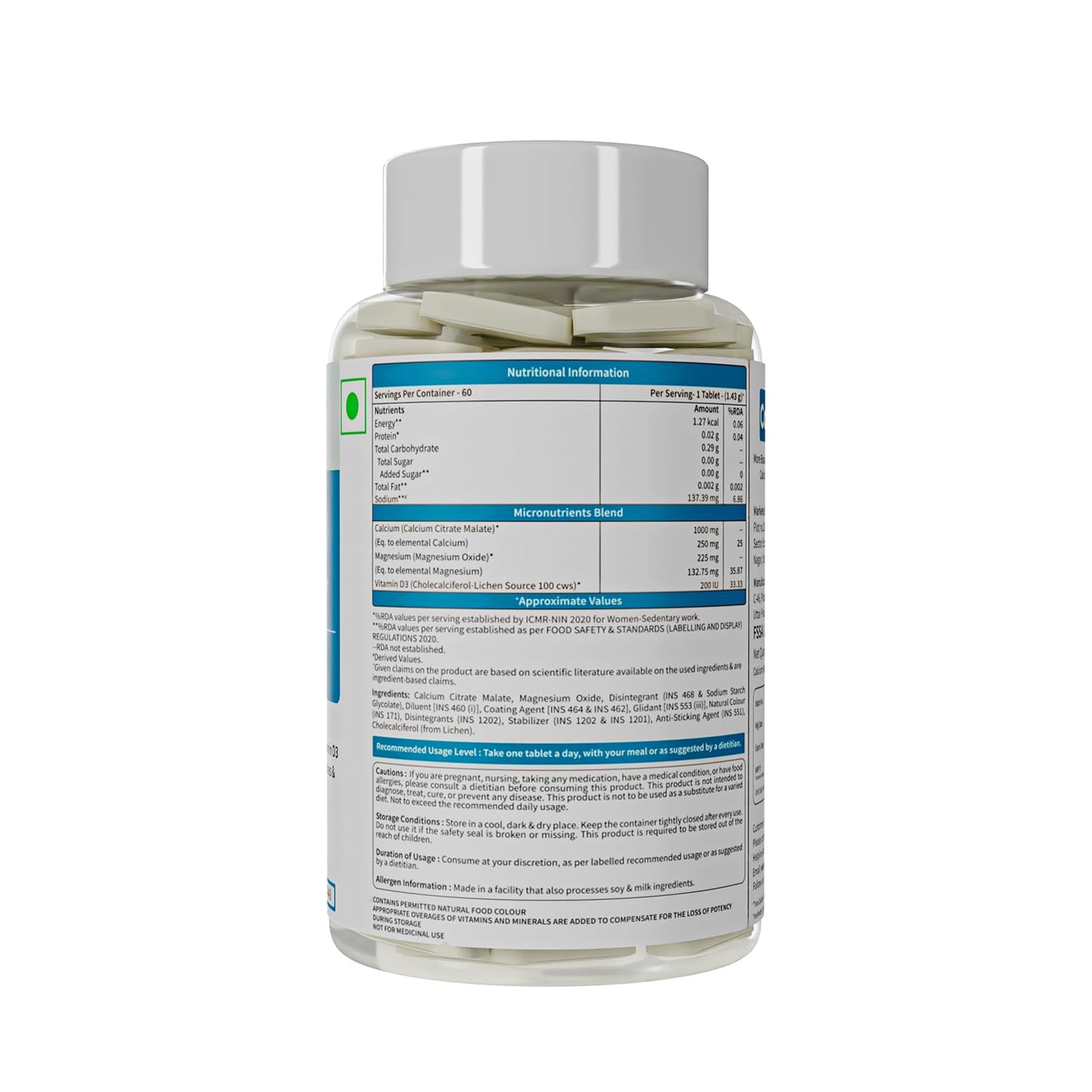 Neuherbs Calcium - 60 Tablets | True Calcium Supplement 1000mg For Men & Women | With Vitamin D3 & Magnesium | Support Bone, Joint & Muscle Health