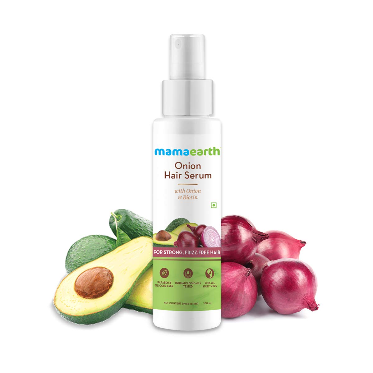 Mamaearth Onion Hair Serum For Silky & Smooth Hair, Tames Frizz, with Onion & Biotin for Strong, Tangle Free & Frizz-Free - 100 ml