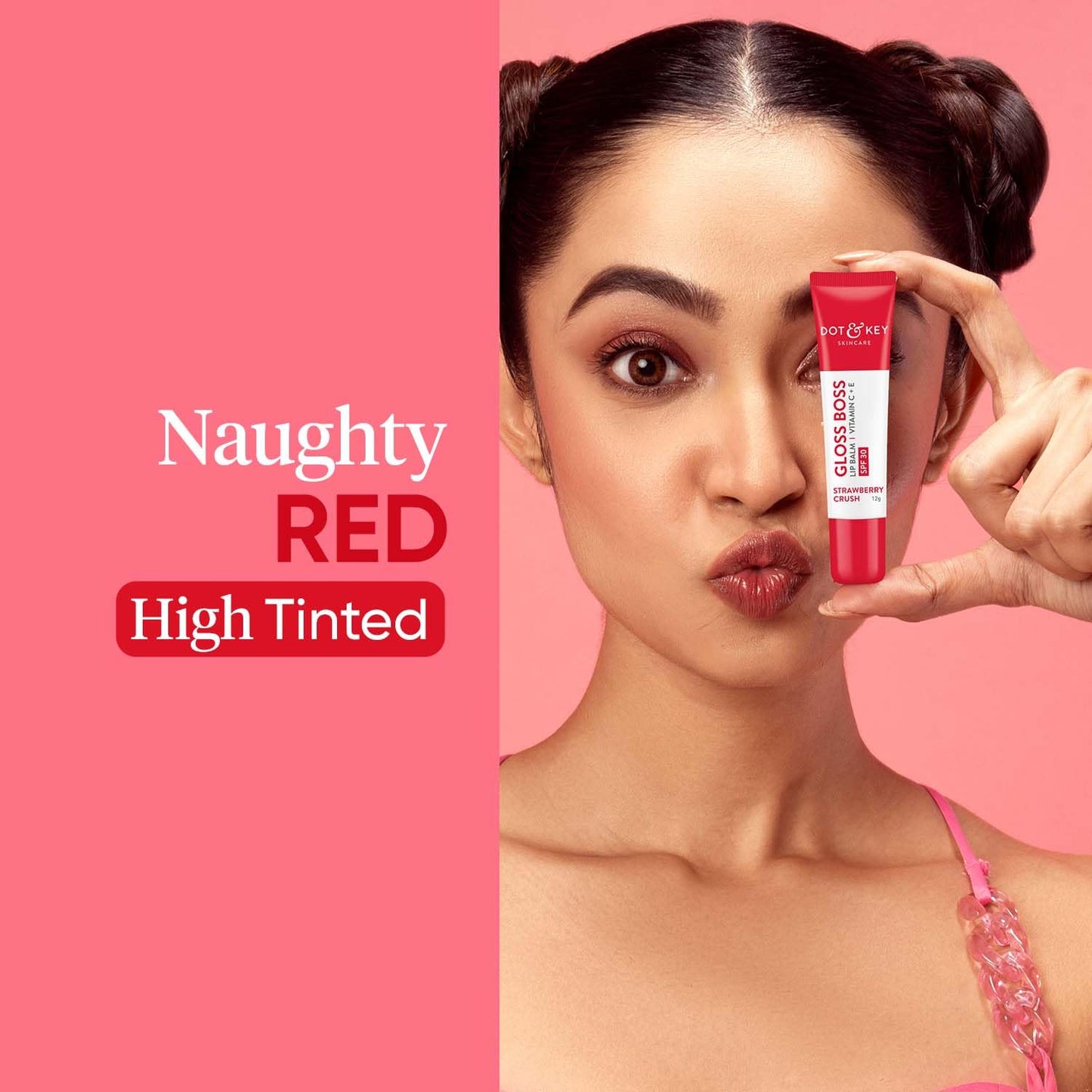 Zephivo Dot & Key Strawberry Lip Balm (12gm) for Moisturization | Soft and Naturally Pink Lips |Tinted Lip Balm with SPF 30 & Vitamin C + E | Lipbalm for Dry & Dark Lips | Lip Balm for Women
