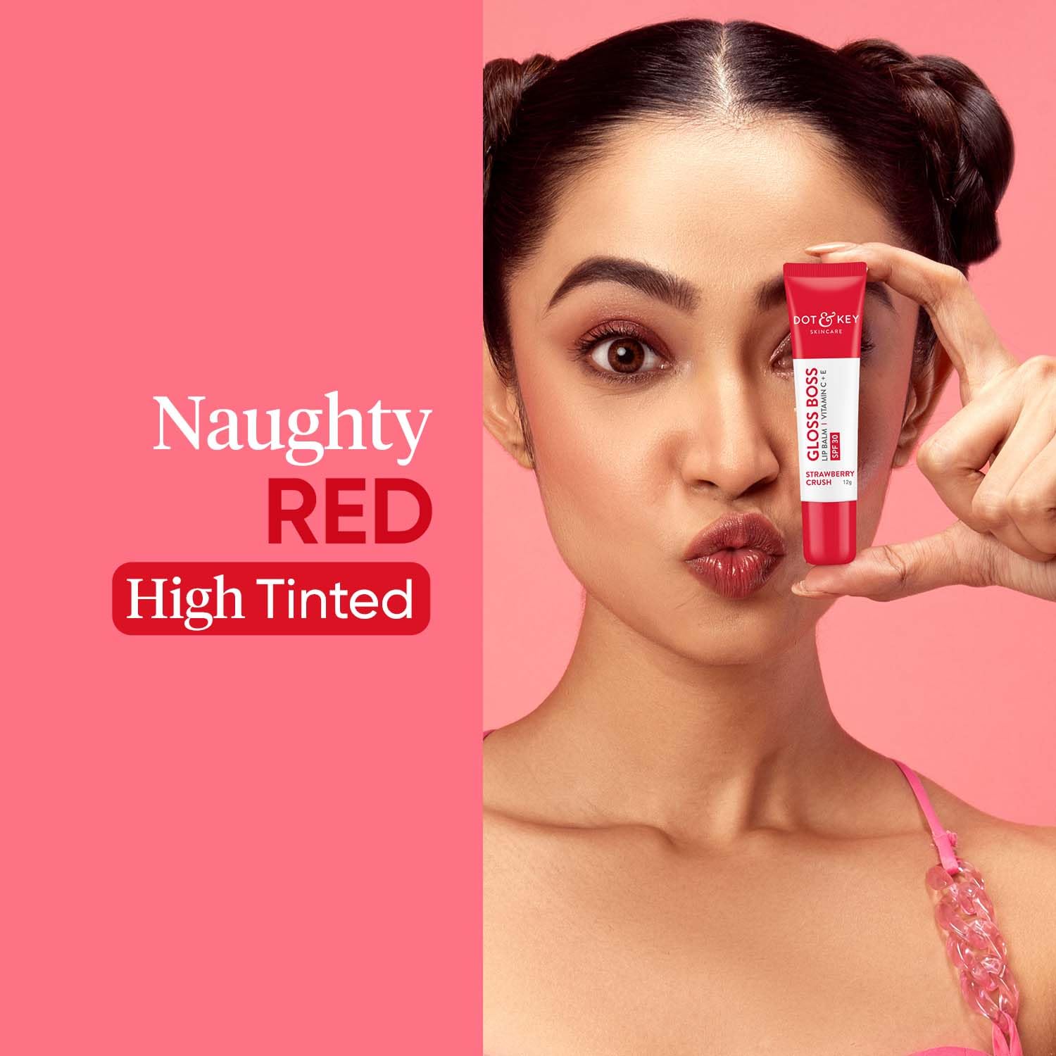 Zephivo Dot & Key Strawberry Lip Balm (12gm) for Moisturization | Soft and Naturally Pink Lips |Tinted Lip Balm with SPF 30 & Vitamin C + E | Lipbalm for Dry & Dark Lips | Lip Balm for Women
