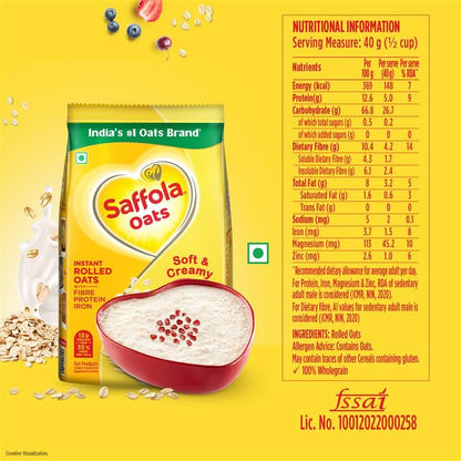 Saffola Oats, 13g High Protein, 10g High Fibre | Instant Rolled Oats | Soft and Creamy | Helps manage weight