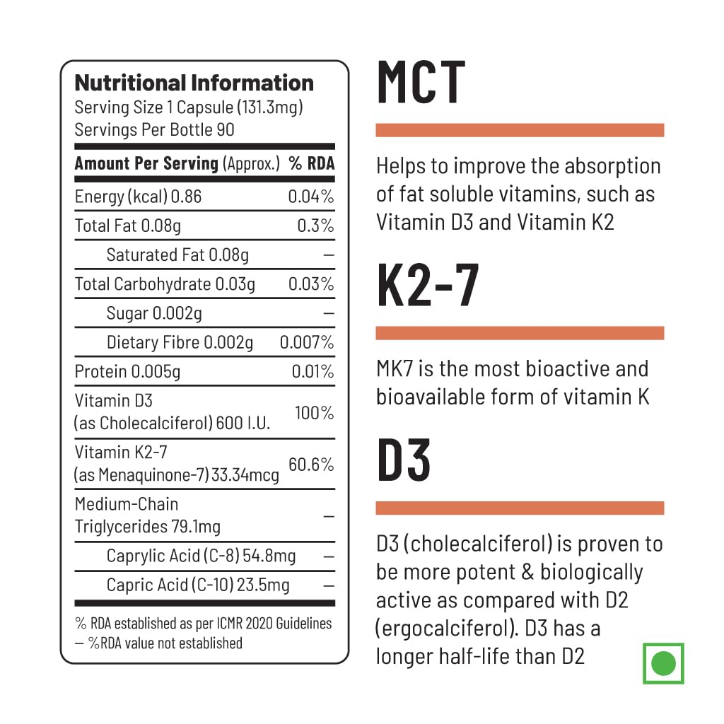 Zephivo Unived D3+K2 (MK-7) | Vegan Vitamin D3 & Vitamin K2-7 (MenaquinGold) | Immunity, Heart, Muscle, & Bone Health | Plant-Based & Natural | 90 Vegan Capsules
