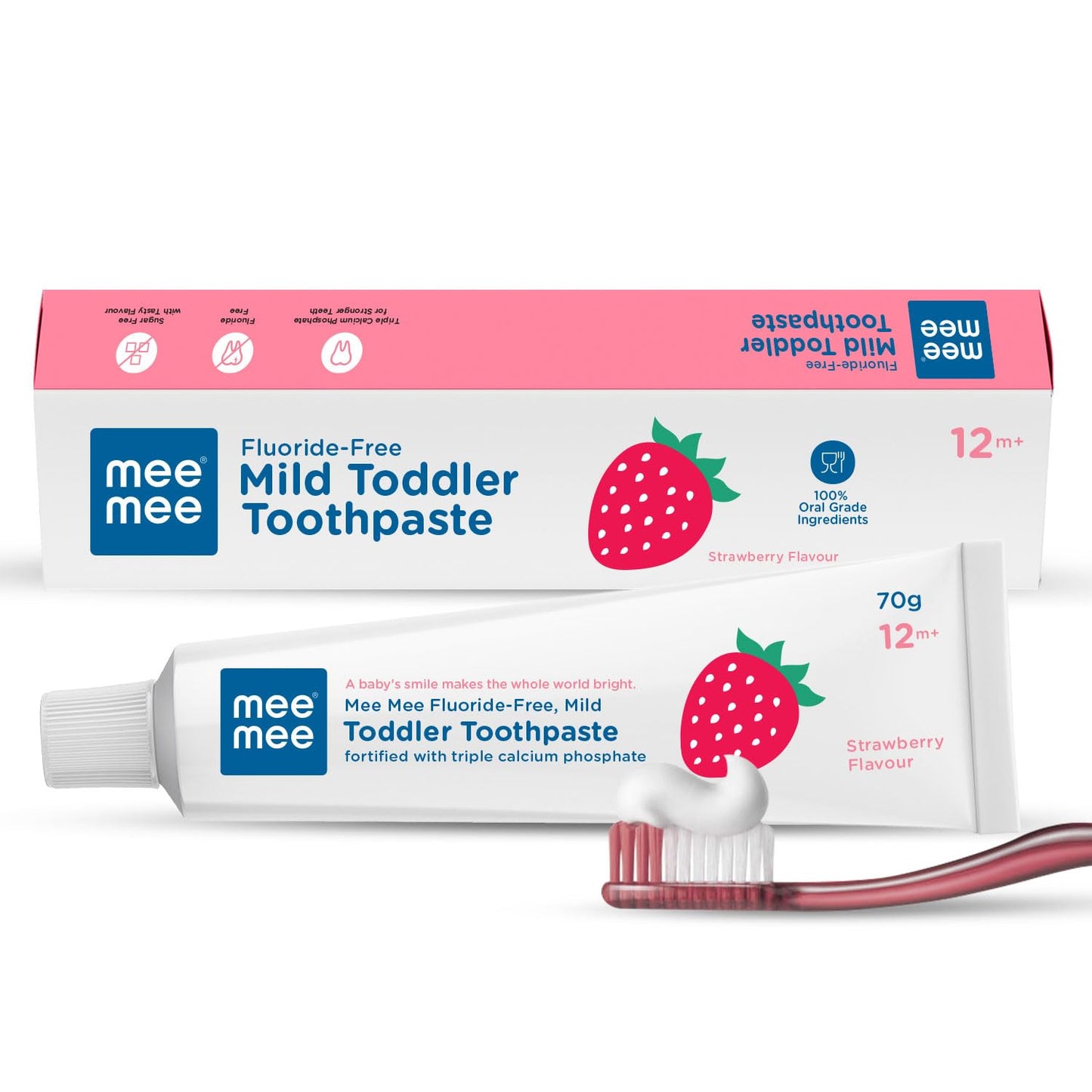 Mee Mee Fluoride Free Baby Toothpaste for Kids & Toddlers | Safe to Swallow Training Toothpaste | Strawberry Flavor | Cavity Protection | Gentle Oral Care | 70g