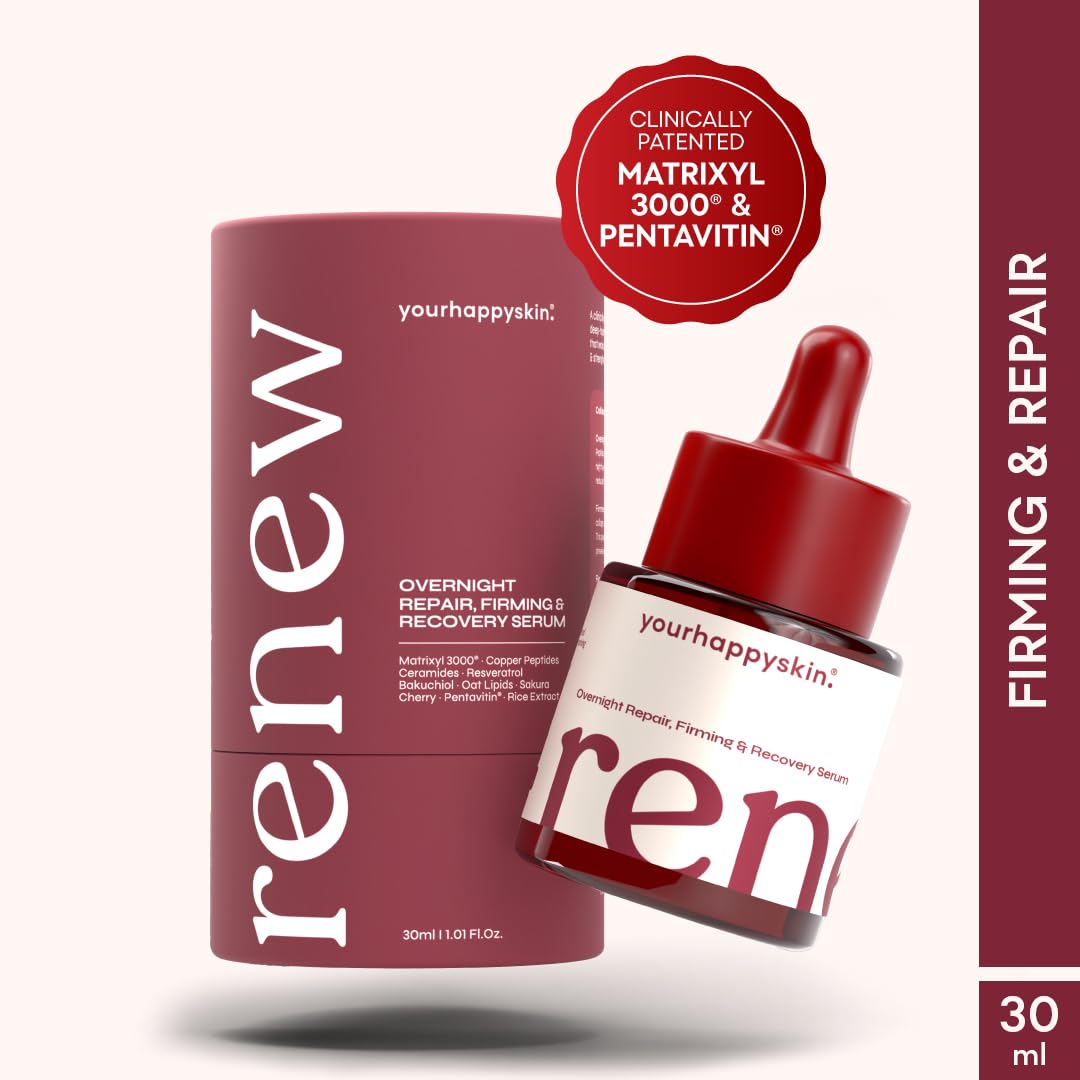 Renew Night Face Serum | Copper Peptide, Bakuchiol (Retinol Alternative), Hyaluronic Acid & Fermented Rice Extract | Wrinkle & Cellular Repair, Firmness & Hydration | Men & Women | 30 Ml